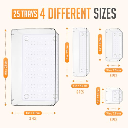 Clear Drawer Organizers Set 25 PCS – Plastic Storage Bins for Desk, Kitchen, Bathroom, Vanity – Modular, Stackable, Non-Slip Drawer Organizer Trays for Makeup, Utensils, Office Supplies - view 2