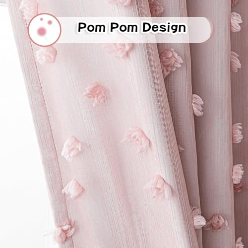 100% Blackout Curtains for Nursery Thermal Insulated Blush Pink Pom Pom Curtain 72 Inch Length for Girls Bedroom 2 Panels Grommet White Sheer Drapes for Kitchen Dining Room Door, 50W x 72L - view 4