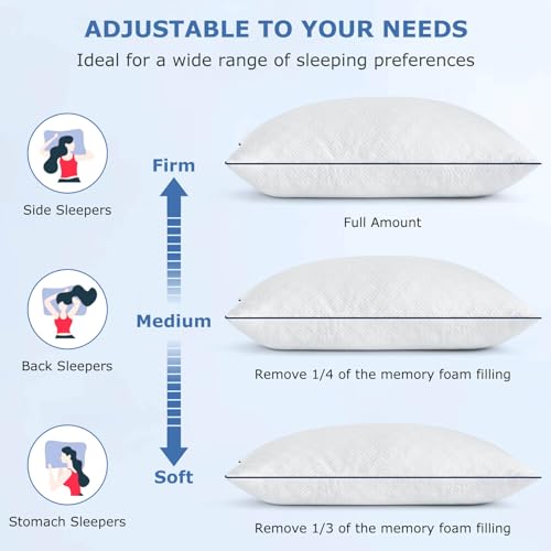Cooling Bed Pillows Standard Size Set of 2 for Sleeping, Adjustable Shredded Memory Foam Pillows for Side Back Stomach Sleepers - Luxury Gel Pillows hotel pillows with Washable Removable Cover - view 5