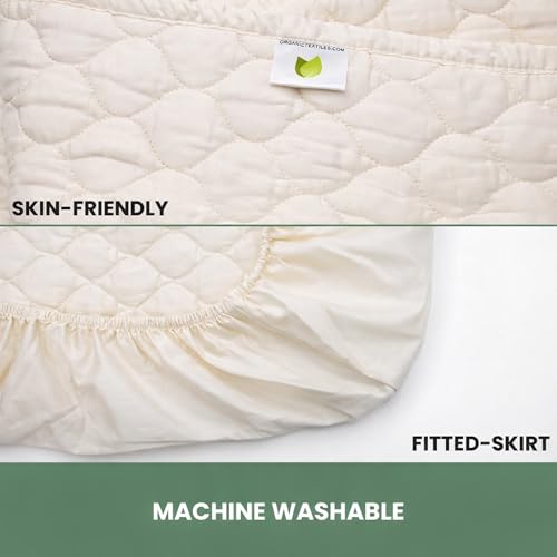OrganicTextiles Organic Cotton Mattress Pad Protector, Twin Size, 17 Inch Deep Pocket Fitted Bed Skirt, 350 Thread Count, Beautiful Quilted Design, Rich Soft Silky Feel, Machine Washable - view 2