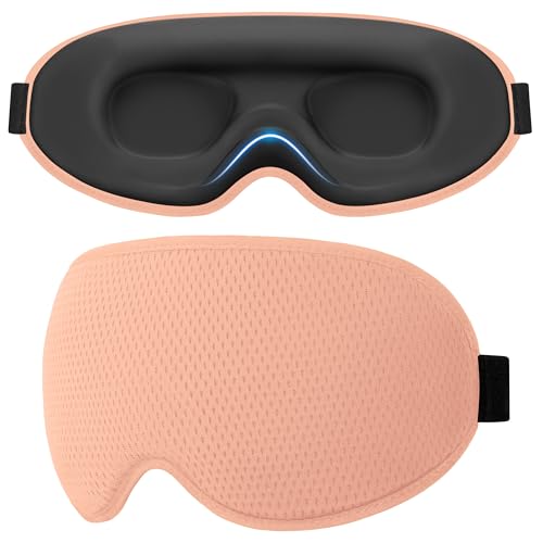 100% Blackout Sleep Eye Mask for Side Sleeper Men Women, Zero Eye Pressure 3D Contoured Cup and Eyelash Friendly Sleeping Mask, Ergonomic-Flesh Pink