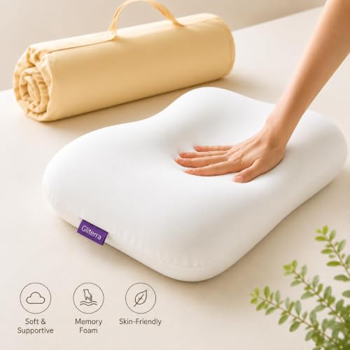 Travel Memory Foam Neck Pillow – Compact Deep Sleep Pillow for Side & Back Sleepers, Portable for Hotels, Camping, On-The-Go, with Yellow Storage Bag - view 4