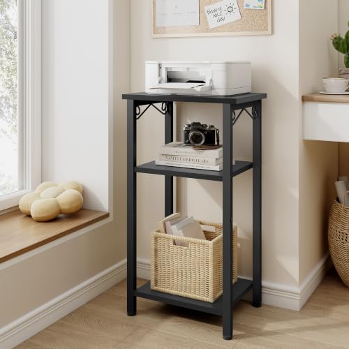 3 Tier Tall Narrow Side Table, Slim Nightstand with Storage Shelves, Space-Saving End Table for Small Areas, Sturdy Metal Frame, for Living Room Bedroom Couch Hallway, Black - view 5