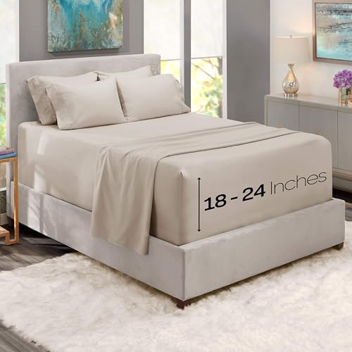 Bed Sheets, Luxury Soft 6 Piece Bed Sheet Set Extra Deep Pocket Fitted Sheets Fits Mattress up to 21", Double Brushed Bedding Sheets & Pillowcases, Queen, Natrual Linen - view 2