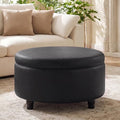 30-Inch Round Ottoman, Leather Ottoman with Storage (Black)