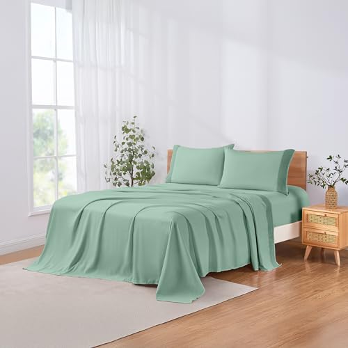 Seafoam Microfiber Bed Linen Set - 4Pcs Luxurious Crochet Lace Sheets & Pillowcases, King, Deep Pocket, Stain Resistant - view 4