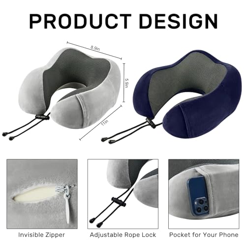 Neck Pillow Airplane Travel Pillow 2 Pack Grey and Blue - view 6