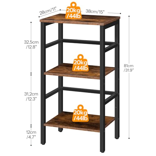 3 Tier Bookshelf, Small Narrow Bookshelf, Record Storage Rack with Side Fence, Floor-Standing Shelf Units, Narrow Display Shelf for Living Room, Bedroom, Classroom, Rustic Brown BF80CJ01G1 - view 3
