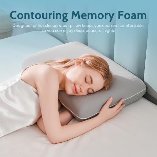 All-Season Comfort Gel Cooling Pillows for Hot Sleepers, Cooling Memory Foam Pillow with Reversible & Removable Cover, Cold Pillow for Side & Back Sleepers, Standard Size (1 Pack), Grey - view 6