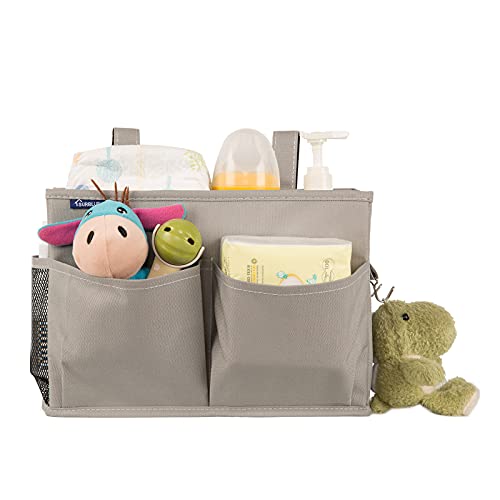 Bedside Caddy Hanging Bed Organizer Storage Bag Pocket for Bunk and Hospital Beds, College Dorm Rooms Baby Bed Rails,Camp 4 Pockets and 2 Hooks (Gray) - view 5