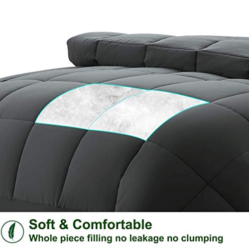 Dark Grey Comforter for King Bed, All Season Soft Quilted Reversible Down Alternative Comforter King Size Duvet Insert with Corner Tabs, Cooling and Lightweight, 90 by 102 Inches - view 4