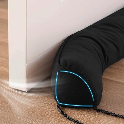 Door Draft Stopper with Removable Washable Cover, 38", Black