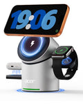 3 in 1 Wireless Charging Station for Apple, Strong Magnetic Charger for iPhone, Magesafe Charger, Fast Charger Stand Compatible with iPhone 18, Apple Watch, AirPods (Non-Battery, with Adapter)