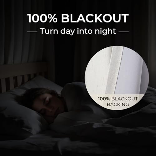 Pleated 100% Blackout Linen Curtains for Bedroom Living Room, Memory Trained Thermal Insulated Room Darkening Window Pleat Drapes with Hooks, 2 Panels (Natural, 40" W x 102" L (Pack of 2)) - view 6