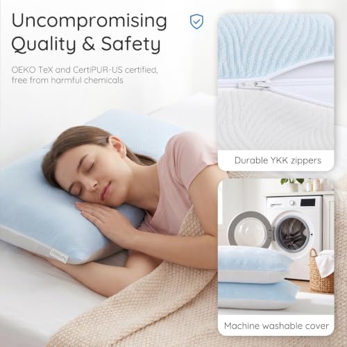 Original Adjustable Loft Pillow • Gel-Infused Shredded Memory Foam Fill • Dual-Sided Washable Cooling Cover • Perfect for Back, Side, Stomach Sleepers (1, Queen (20" x 30")) - view 6