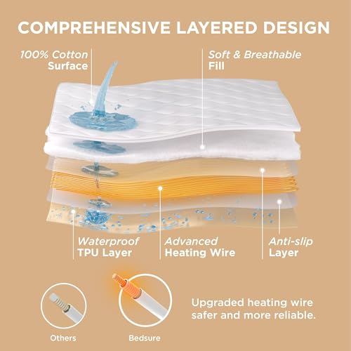Waterproof Heated Mattress Pad Queen Cotton Top Electric Bed Warmer - view 5