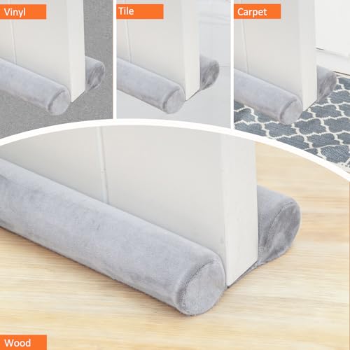 Under Door Draft Stopper 24-30" Adjustable Wind Stopper for Door & Window, Foam Door Sweep Air & Noise Blocker for Bottom of Doors Double Side Seal - Spandex Super Soft Grey - view 7