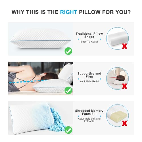 Cooling Shredded Memory Foam Bed Pillows, Queen Size, Set of 4, 20 x 30 in - view 3