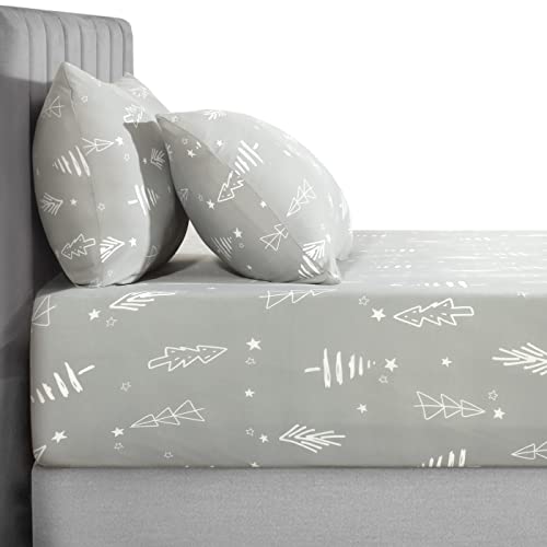 Soft Jersey Fitted Sheet Set（1 Fitted Sheet with 2 Pillowcases Only, 4-Way Stretch Knit with Deep Pocket, Snug Fit for Full/Full XL Mattress, Wrinkle Free