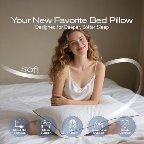 Pillows Standard Size Set of 4, Ultra Thick Down Alternative Bed Pillows,Cooling Hotel Quality Standard Pillow for Back, Stomach or Side Sleepers, Machine Washable(White,4 Pack) - view 2