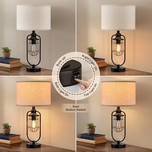 24" Farmhouse Black Table Lamps Set of 2 for Living Room, USB A+C - view 2