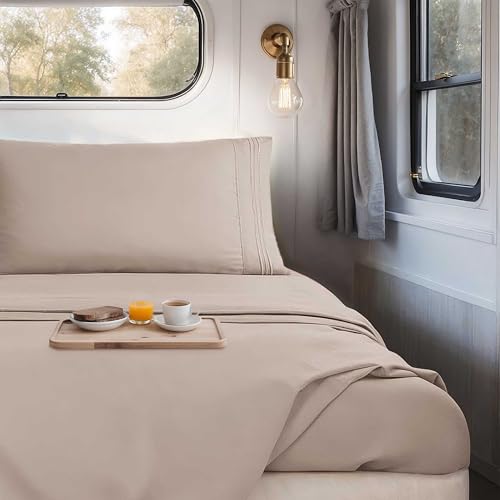 Linen Short Queen Sheets for RV, Hotel Luxury RV Queen Sheets Set, 4 Piece Fitted Bed Sheet Set and Pillowcases, Super Soft, Wrinkle-Free, and Breathable Camper Bedding - view 5
