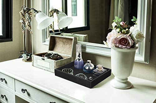 Faux Leather Vanity Tray, Elegant Desktop Storage Organizer, Decorative Catchall for Perfume, Bathroom Valet, Nightstand or Dresser, Black, 10.2 x 8.4 x 1.8 Inches - view 2