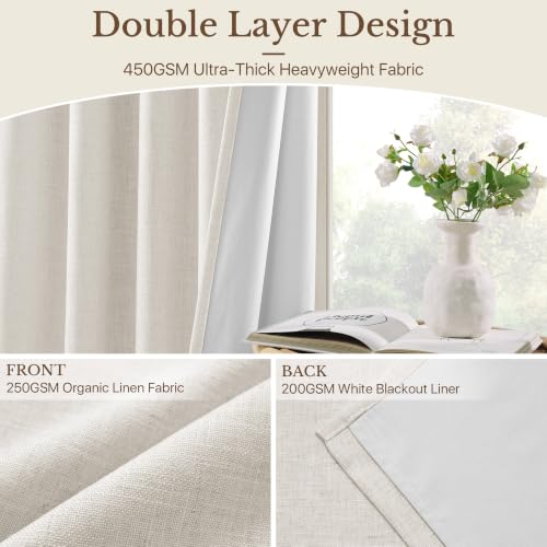 100% Blackout Linen Curtains 108 inches, Ivory White, 2 Panels - view 4