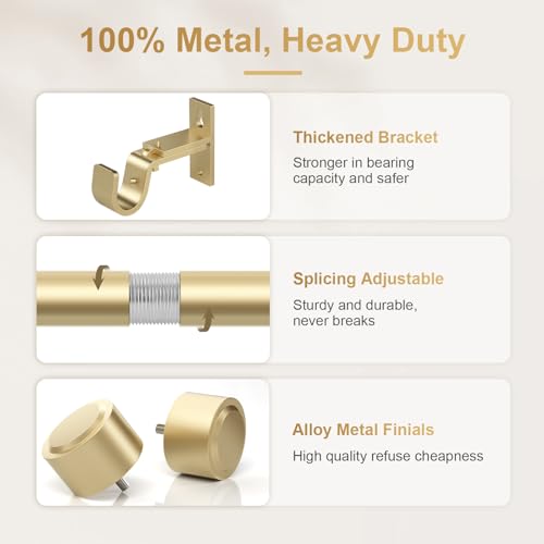 Gold Curtain Rod 36-144", 1" Heavy Duty Adjustable Rod Aluminum Finials - view 5