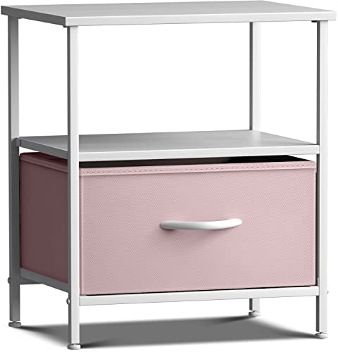 1 Drawer Shelf Storage Nightstand - Kids Bedside Furniture End Table Night Stand with Steel Frame Wood Top & Easy Pull Fabric Bins. Dresser & Chest for Home Bedroom Accessories Office & College - view 7