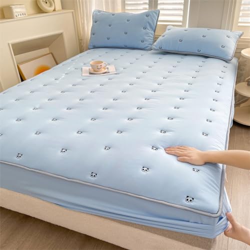 Mattress Cover Fitted Sheet Thickened Cotton Mattress Cover Protector Soft Comfortable Warm Non-Slip Breathable Mattress Topper 360°All-Around Package All-Inclusive for Bedroom,King Size