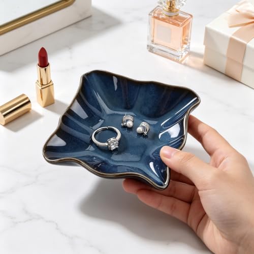 Ceramic Ring Dish BlueWavy Square,Trinket Dish Ring Holder Jewelry Tray Cute Vanity Organizer Aesthetic Nightstand Bathroom Room Decor - view 4