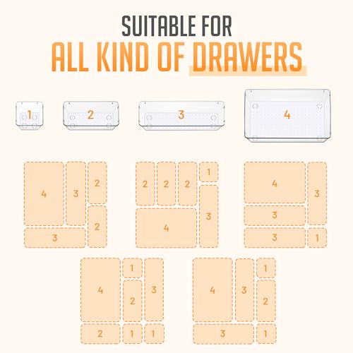 Clear Drawer Organizers Set 25 PCS – Plastic Storage Bins for Desk, Kitchen, Bathroom, Vanity – Modular, Stackable, Non-Slip Drawer Organizer Trays for Makeup, Utensils, Office Supplies - view 5