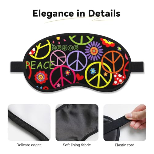 Kits Hippie Peace Symbol, Mushrooms and Abstract Flowerspeace Hippy Soft Composite Fabric Eye Cover, Adjustable Sleep Mask for Travel - view 3