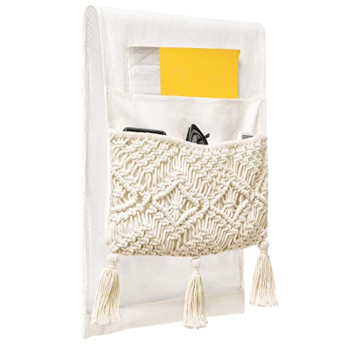 Macrame Armchair Caddy, Boho Couch Armrest Organizer, 4 Pockets Beige - view 5