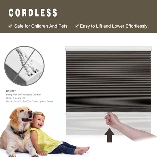 Cellular Shades Door Window Blinds Cordless Blackout, Honeycomb Blind Accordion Shade Room Darkening Indoor Pleated 1.5" Cell Easy to Install, Shade Size 52.5" Width×56" Height, Taupe - view 2
