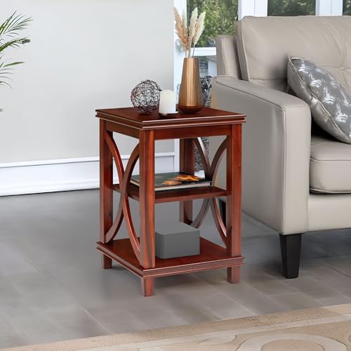 Solid Wood Square End Table, 16 x 16 x 24 Inch, Cherry - view 2