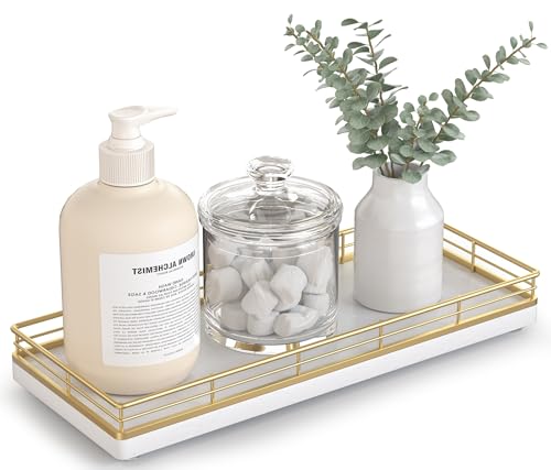 Bathroom Tray for Counter Top Organizer, Oak Wood Vanity Tray