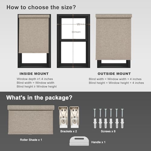 Blackout Roller Shades for Windows,Cordless,Linen Fabric,Roller Blinds,Thermal Insulated Fabric UV Protection,Window Shades for Home,Office,Bedroom,Door,Blackout-Light Brown,Custom Now - view 6