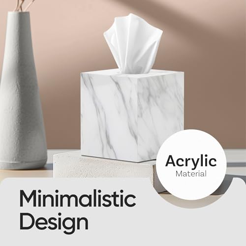 Tissue Box Cover Holder Square Marble Tissue Box Holder Bathroom Vanity Nightstand Bedroom Livingroom Decorative Decor Toilet Organizer Tissues (Marble, Square) - view 2