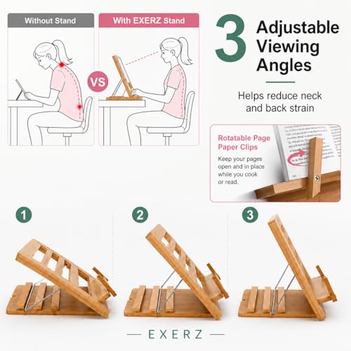 Wooden Cookbook Stand Adjustable Beech Book Holder and Tablet Easel - view 3