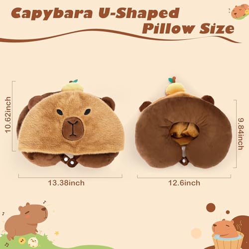 Capybara U-Shaped Travel Pillow with Hood,Neck Headrest Plush Pillow,Hooded Sleeping Supplies Neck Chin Support Stuffed Animal Pillow for Airplane Train Car Office - view 5