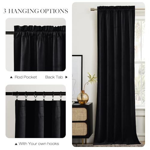 Black Velvet Curtains 84 inch Long for Bedroom Rod Pocket - view 6