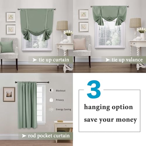 Blackout Tie Up Curtain Thermal Insulated Window Shade Light Blocking Balloon Roman Shade Bathroom Adjustable Rod Pocket Panel for Small Window,42" Wide by 63" Long,Cyan - view 4