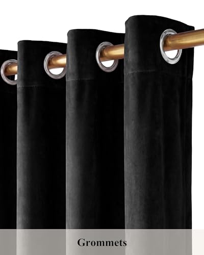 Black Velvet Blackout Curtains Grommet Thermal, W52 x L84, 2 Panels - view 2