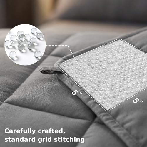 Weighted Blanket(15lbs 60''X80''), Soft and Cozy, Designed with Standard Grid Stitching, Suitable for Use Whilst Resting on a Sofa or Bed,Grey - view 3