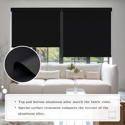 Cordless Blackout Roller Shades Blinds for Windows,34"W x 72"H,Black - view 3