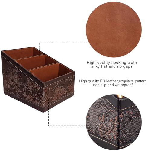 PU Leather TV Remote Control Holder with 3 Compartments,Nightstand Caddy Organizer,Storage Rack,Storage Box,Media Accessory Storage,Desk Organizers (Brown (Retro)) - view 6