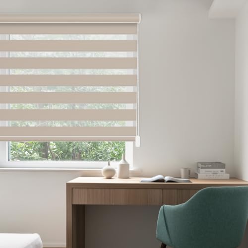 Corded Zebra Blinds for Indoor Windows Custom Size, Blackout Zebra Roller Shades with Cord Room Darkening for Sliding Glass Door, Living Room, Bedroom, Bathroom, Easy Install, Beige - view 4