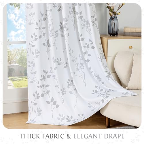 Floral 100% Blackout Sliding Door Curtains Grey White 100x84 1 Set - view 4